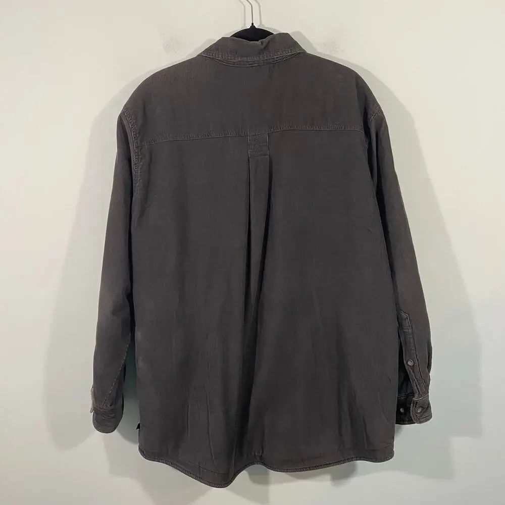 Woolrich Men Dark Green Corduroy Sherpa Lined Shirt Jacket Chore Barn Coat Sz L